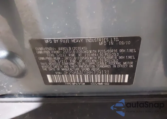 JF2SHAAC0BH709131: 40292217