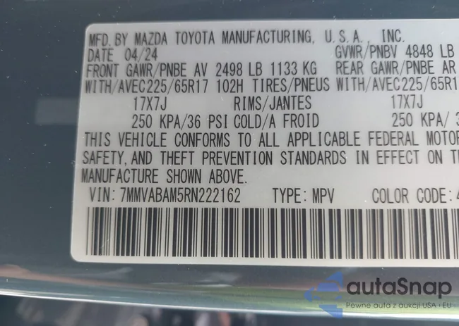 7MMVABAM5RN222162: 40292982