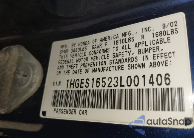 1HGES16523L001406: 40307293