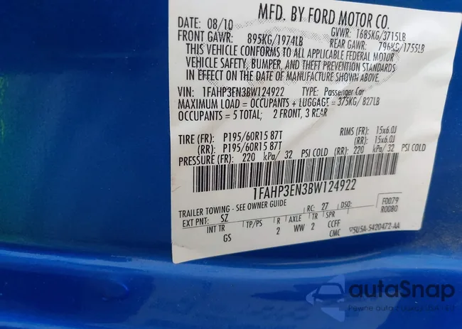 1FAHP3EN3BW124922: 40312036