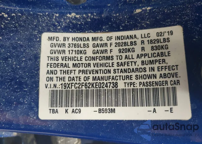 19XFC2F62KE024738: 40312936