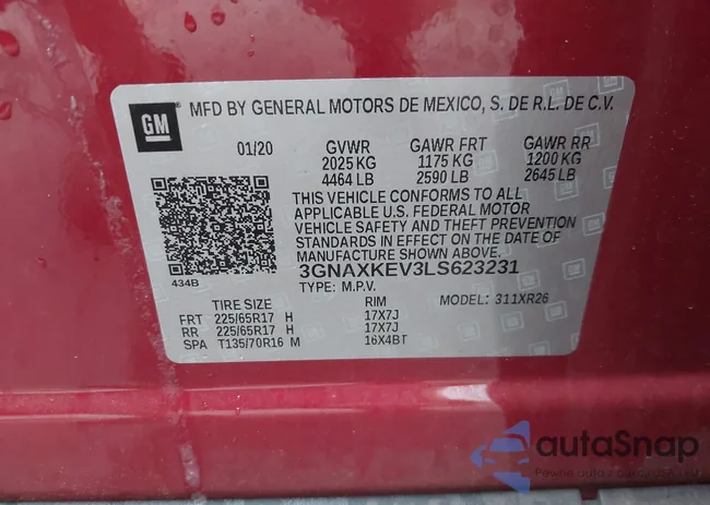 3GNAXKEV3LS623231: 40319825