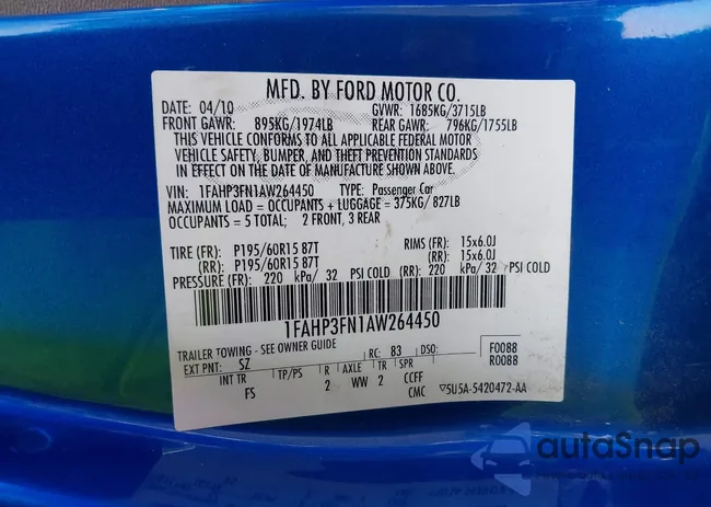 1FAHP3FN1AW264450: 40322519