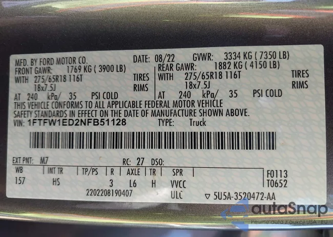 1FTFW1ED2NFB51128: 40324116