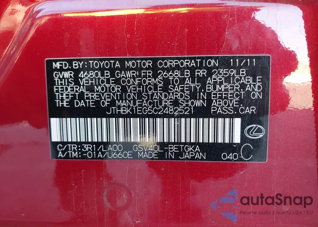 JTHBK1EG5C2482521: 40326709