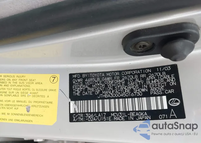 JTHBA30G045016730: 40330984