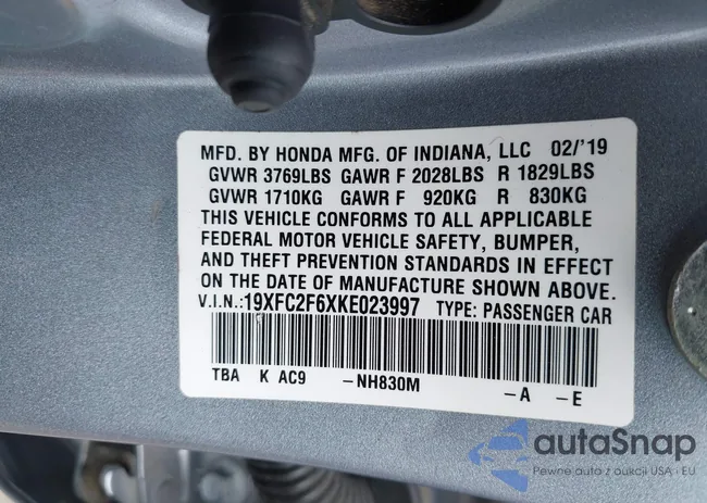 19XFC2F6XKE023997: 40331541