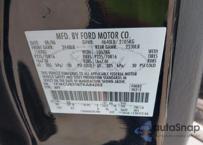 1FMCU93187KA84282: 40332840