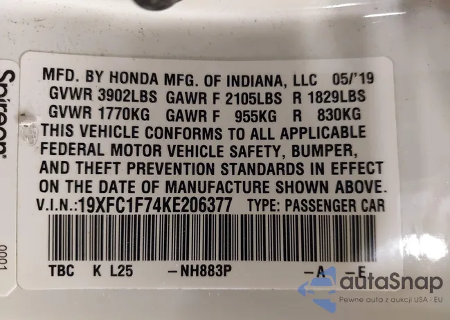 19XFC1F74KE206377: 40334384