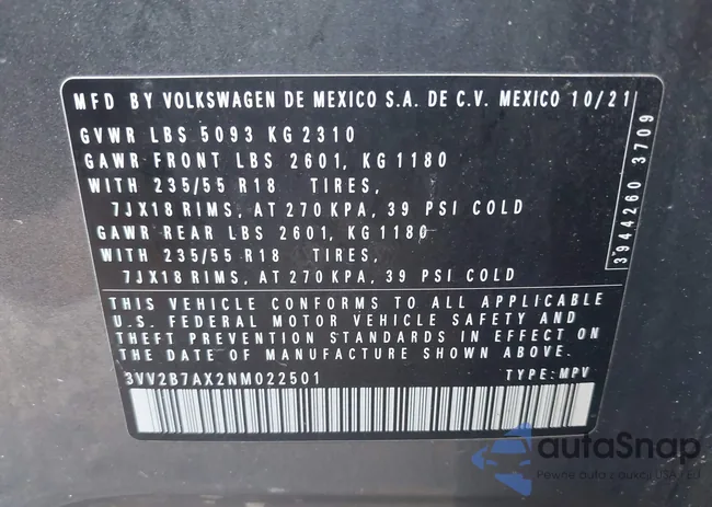 3VV2B7AX2NM022501: 40333557