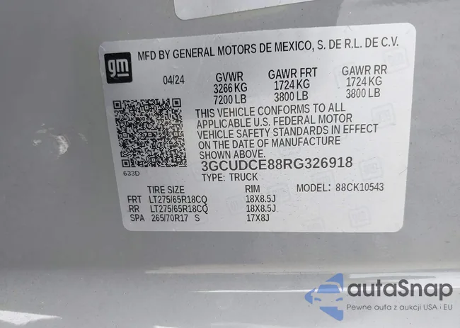 3GCUDCE88RG326918: 40341625