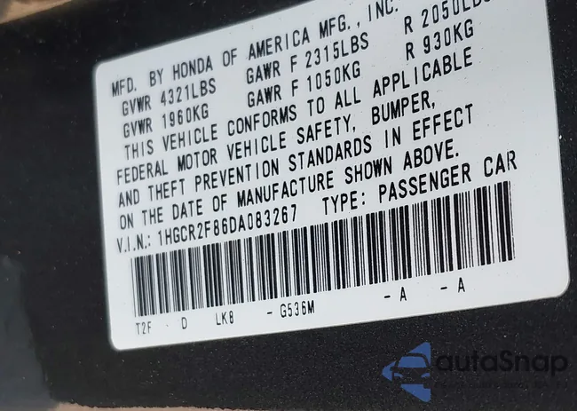 1HGCR2F86DA083267: 40345305