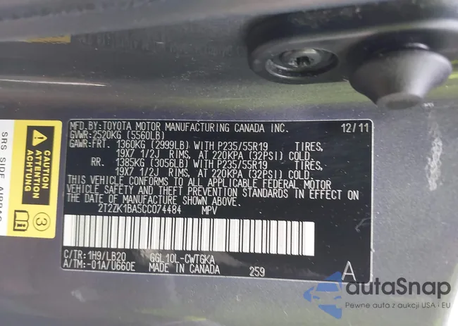 2T2ZK1BA5CC074484: 40345427