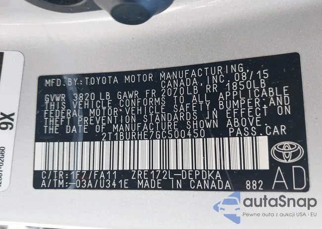 2T1BURHE7GC500450: 40353285