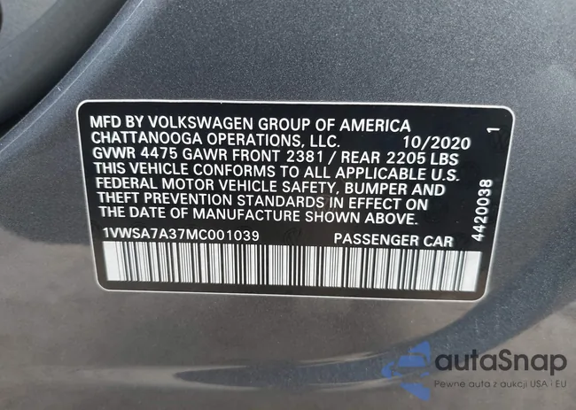 1VWSA7A37MC001039: 40365139