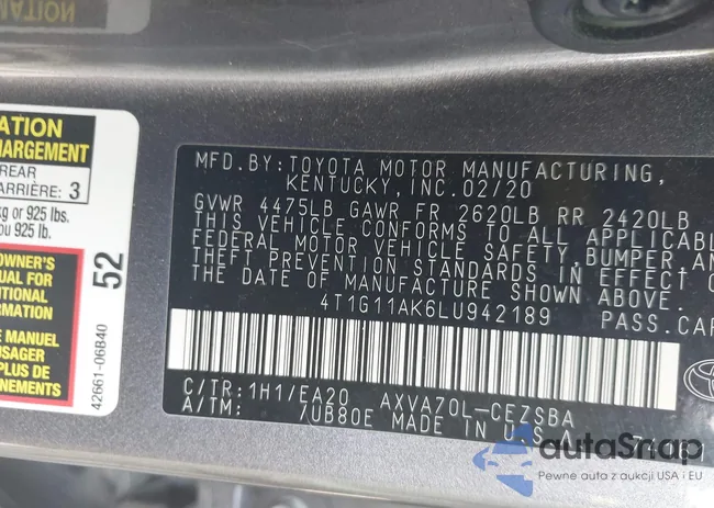 4T1G11AK6LU942189: 40365723