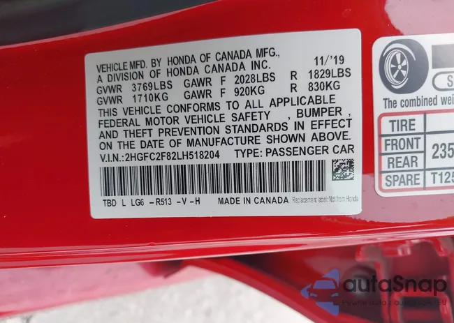 2HGFC2F82LH518204: 40367493