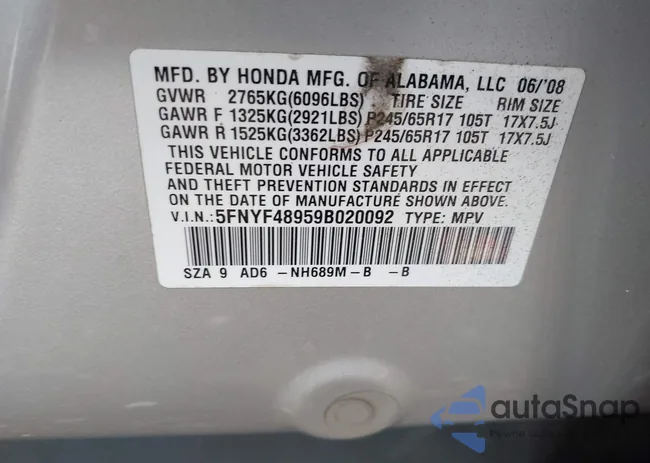 5FNYF48959B020092: 40372284