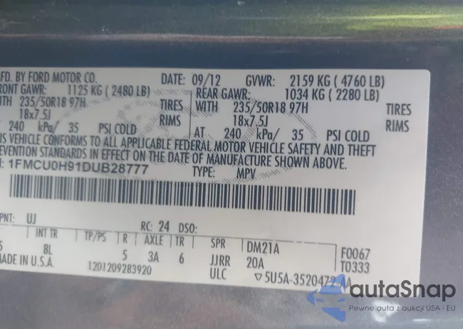 1FMCU0H91DUB28777: 40372403