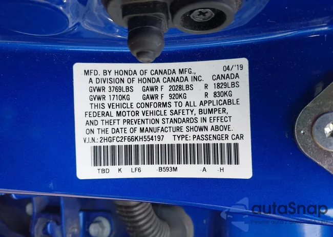 2HGFC2F66KH554197: 40371589