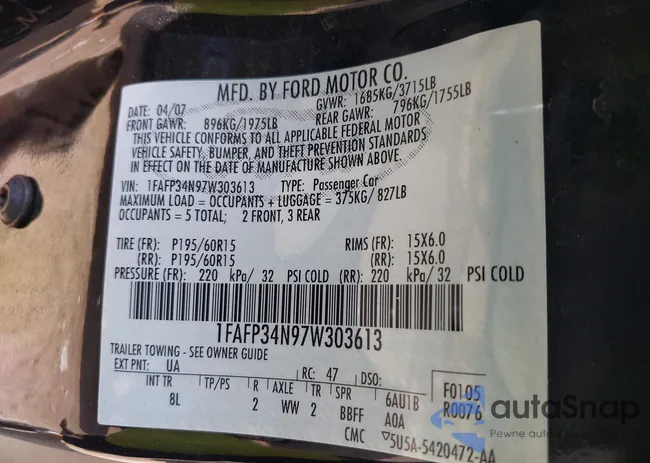 1FAFP34N97W303613: 40376042