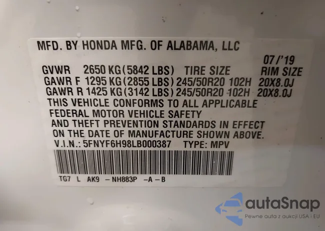 5FNYF6H98LB000387: 40377016