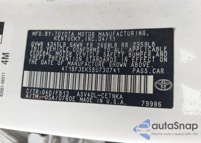 4T1BF3EK5BU730741: 40377057