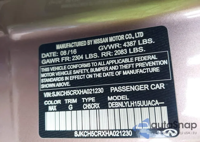 SJKCH5CRXHA021230: 40377158