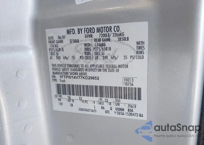 1FTPW14V77KD29852: 40391520