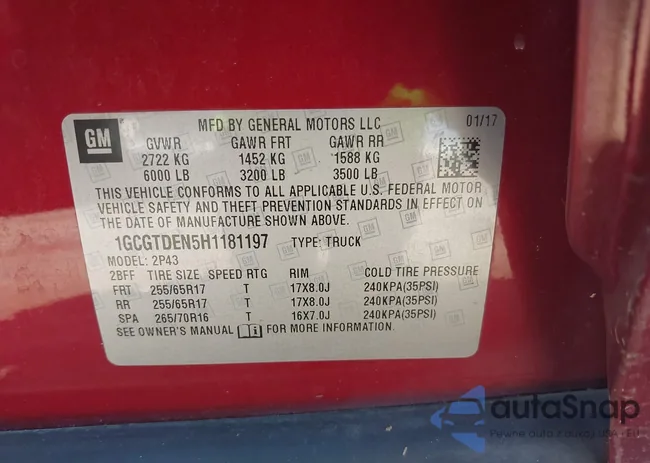 1GCGTDEN5H1181197: 40393221