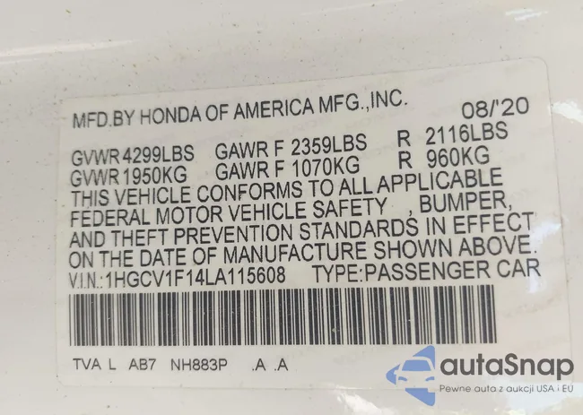 1HGCV1F14LA115608: 40395277