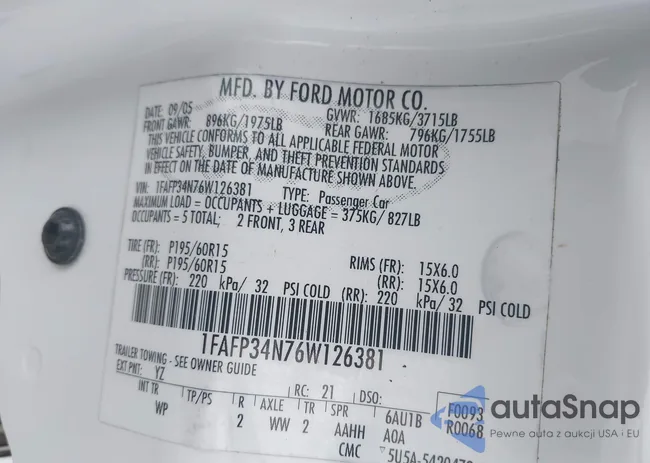 1FAFP34N76W126381: 40396480