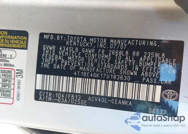 4T1BE46K17U183630: 40397561