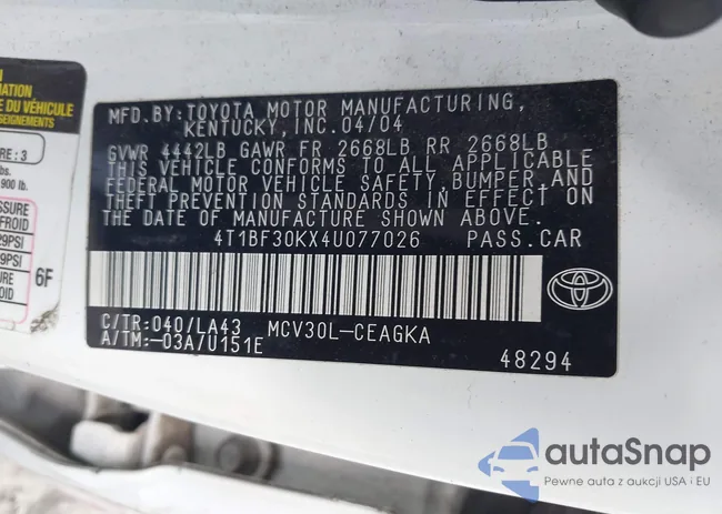 4T1BF30KX4U077026: 40402114