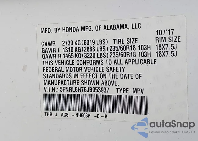 5FNRL6H76JB053937: 40405457