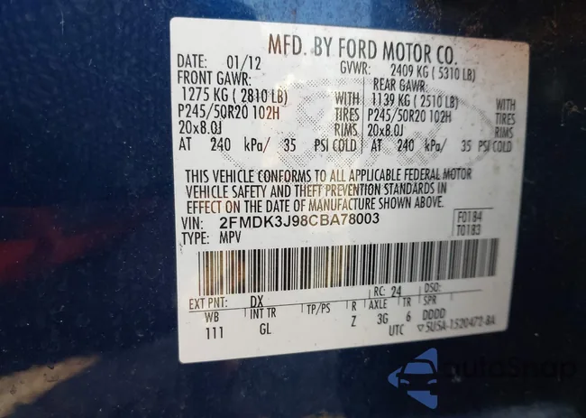 2FMDK3J98CBA78003: 40405728