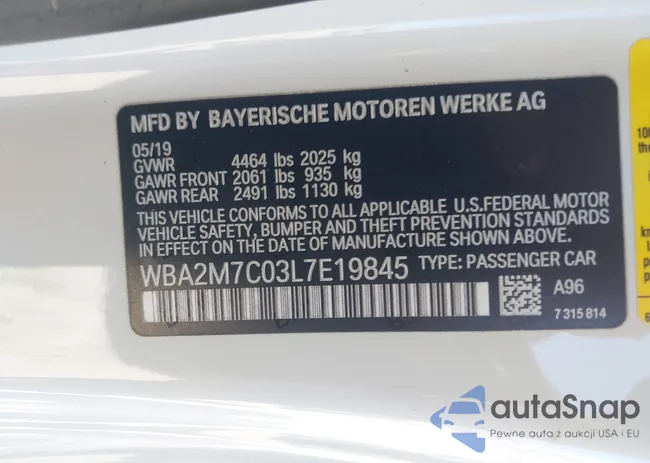 WBA2M7C03L7E19845: 40409510