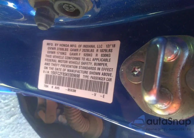 19XFC2F85KE009698: 40412017