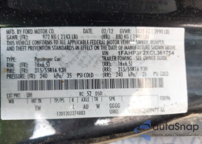 1FAHP3F2XCL361754: 40413314