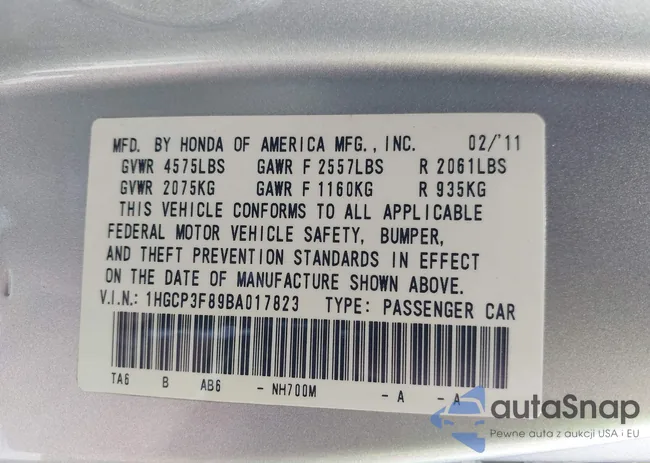 1HGCP3F89BA017823: 40412449