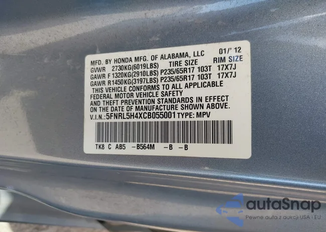 5FNRL5H4XCB055001: 40413525