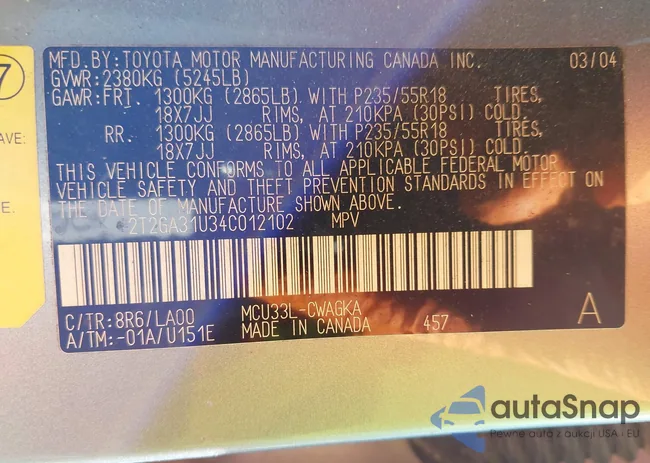 2T2GA31U34C012102: 40414853