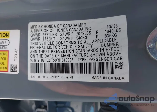 2HGFE2F50RH513897: 40421124