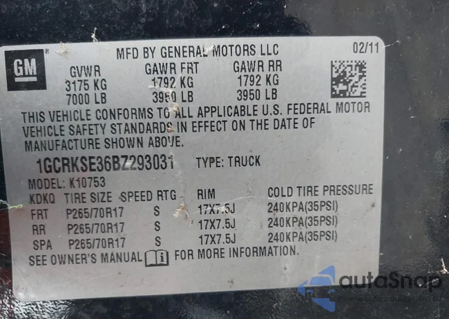 1GCRKSE36BZ293031: 40421433