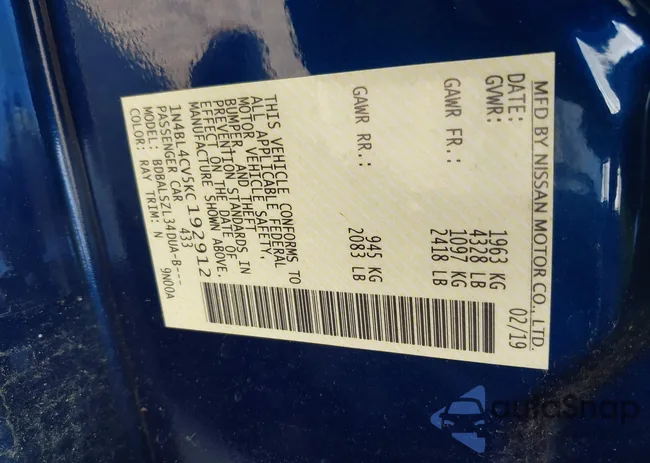 1N4BL4CV5KC192912: 40421683