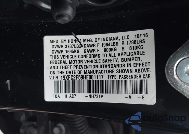 19XFC2F59HE001117: 40423243