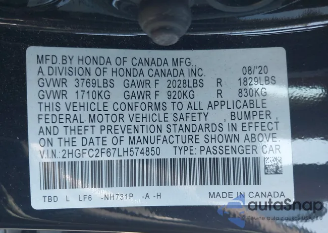 2HGFC2F67LH574850: 40429352