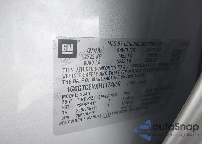 1GCGTCENXH1174059: 40431424