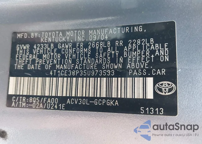 4T1CE38P35U973533: 40433293