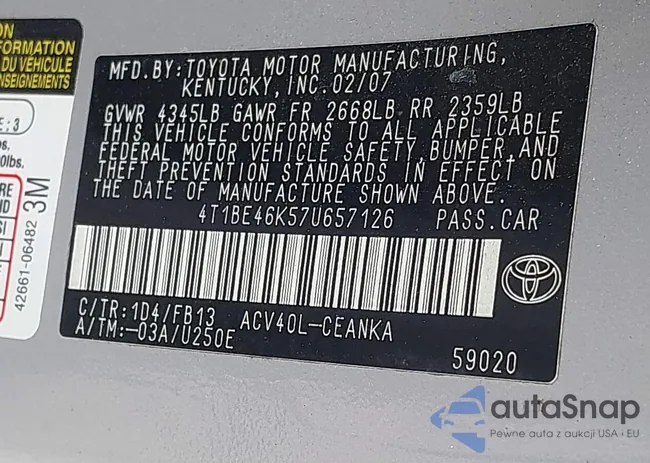 4T1BE46K57U657126: 40443972